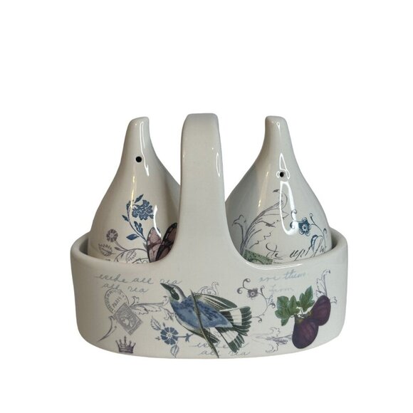 NEW Mikasa Antique Countryside Salt & Pepper Set With Caddy - Picture 6 of 12